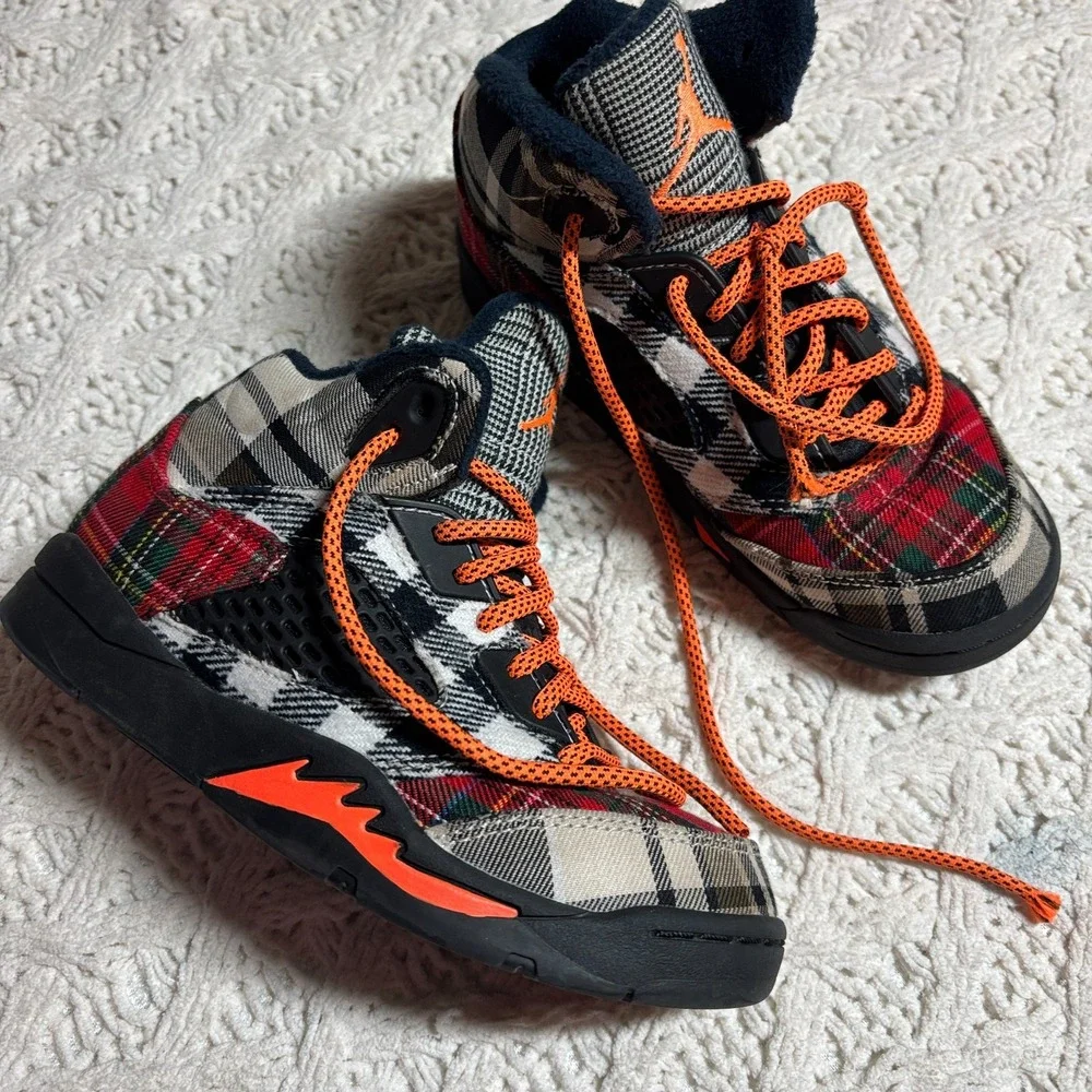 Air Jordan Textile Sneakers‎ Multi-Color Tartan Plaid Patchwork US Size 1Y